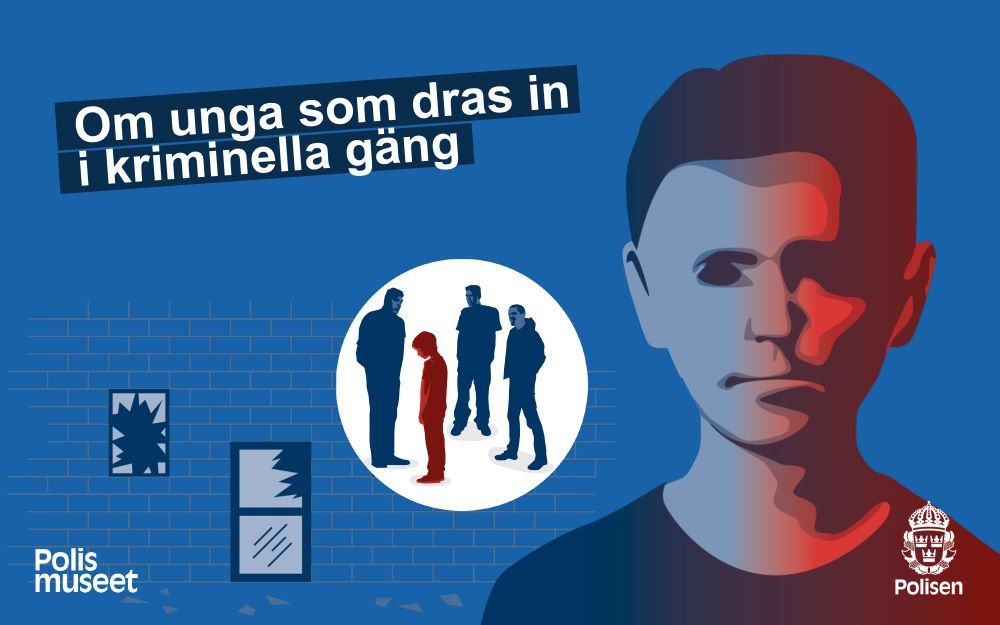 Illustration av ungdomar och texten "Om unga som dras in i kriminella gäng".