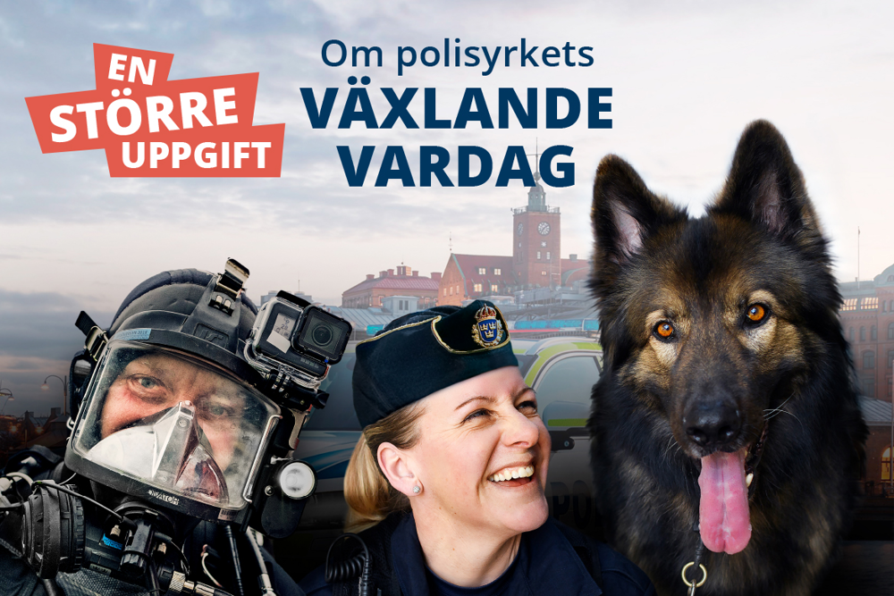 Bild på två poliser och en polishund